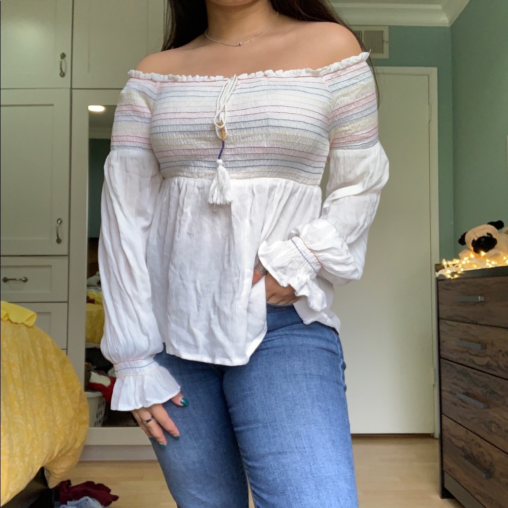 White/Rainbow Off the Shoulder Top